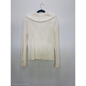 Vintage Y2K Ann Taylor LOFT Cable Knit Zip-Up Sweater Cream Medium